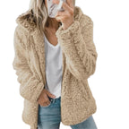 Khaki teddy fleece coat shown from the front.