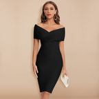 Black Leate dress shown from the front.
