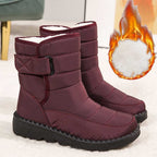 Red lined winter boots beside an existing source flame graphic surrounding a lining detail.