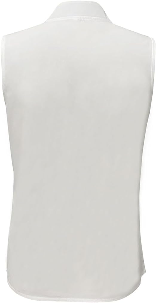Back view of the white sleeveless top on a plain background.