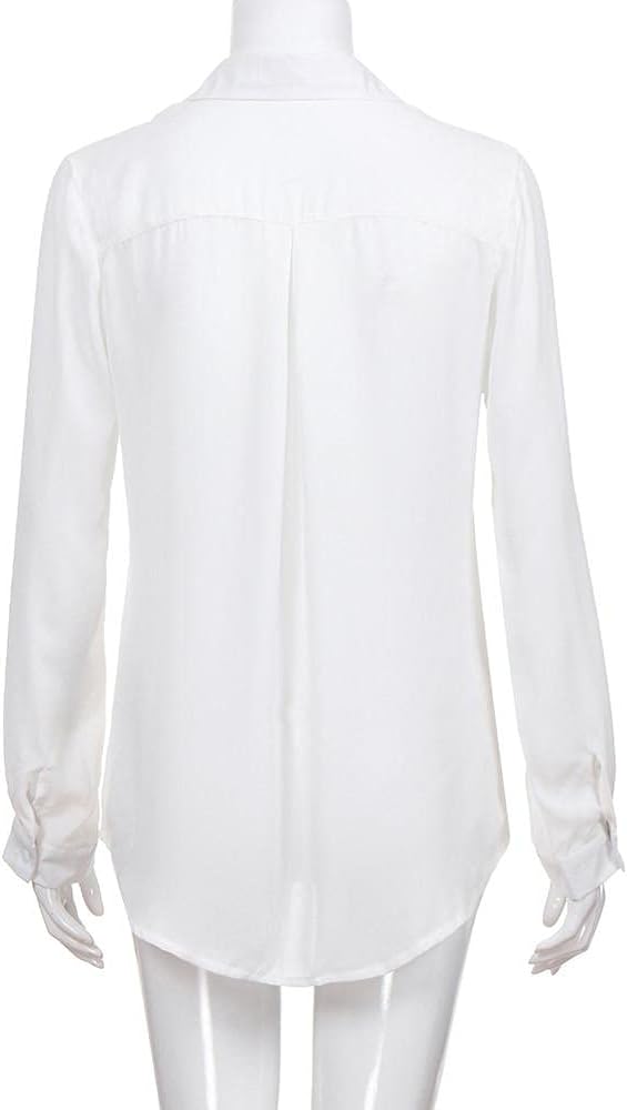 Rear view of white blouse on a mannequin.
