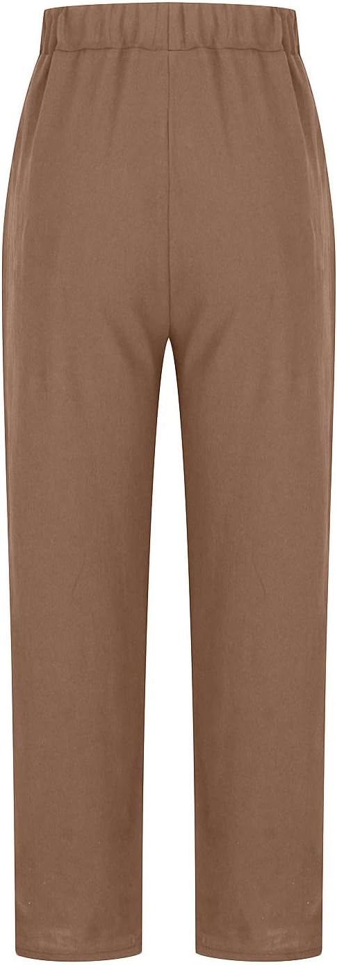 Front view of khaki trousers with an elasticated waist.