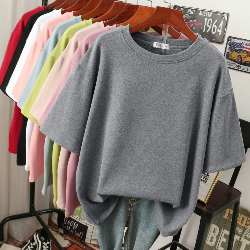 Grey marl crew-neck T-shirt with a loose body.
