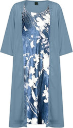 Blue floral-front dress set shown against a white background.