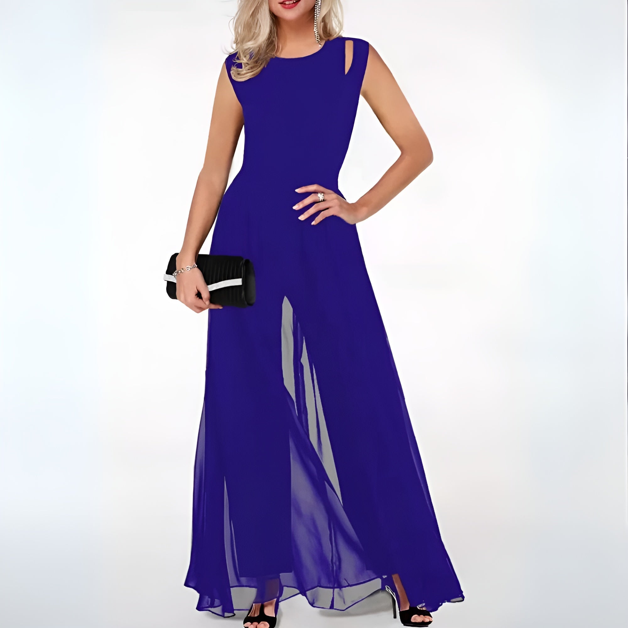 Royal blue Faelan jumpsuit shown from the front.