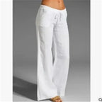 White wide-leg trousers with a front waist tie.