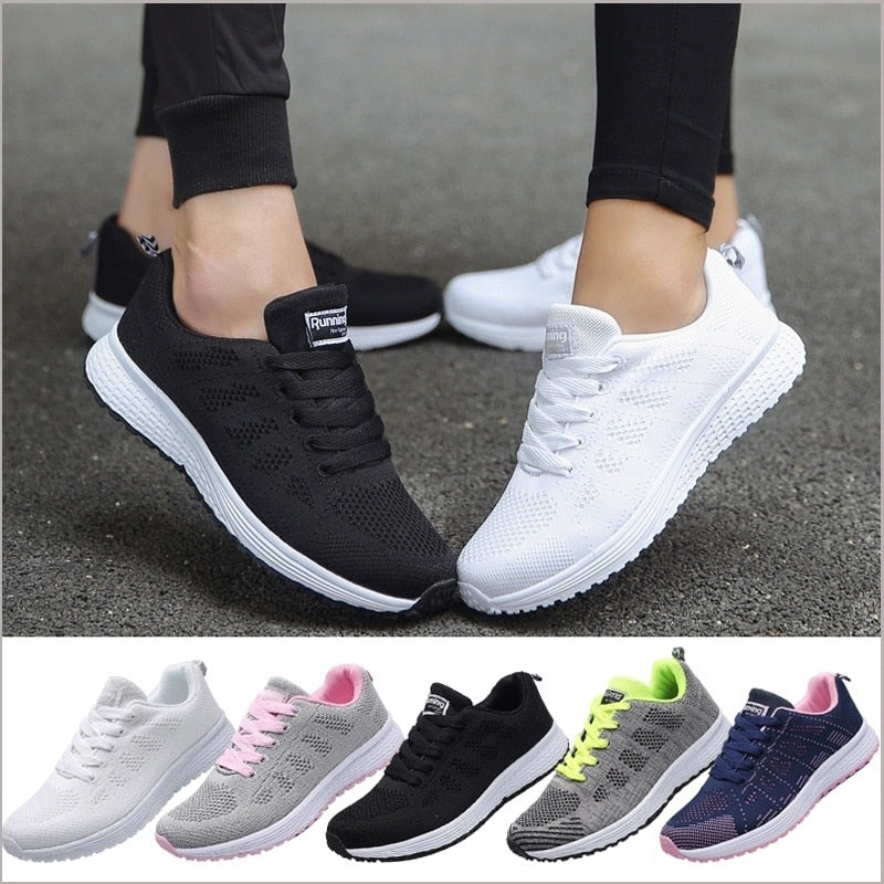 Collage of black and white trainers with five colour examples below.
