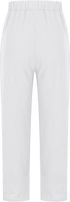 Rear view of white trousers.