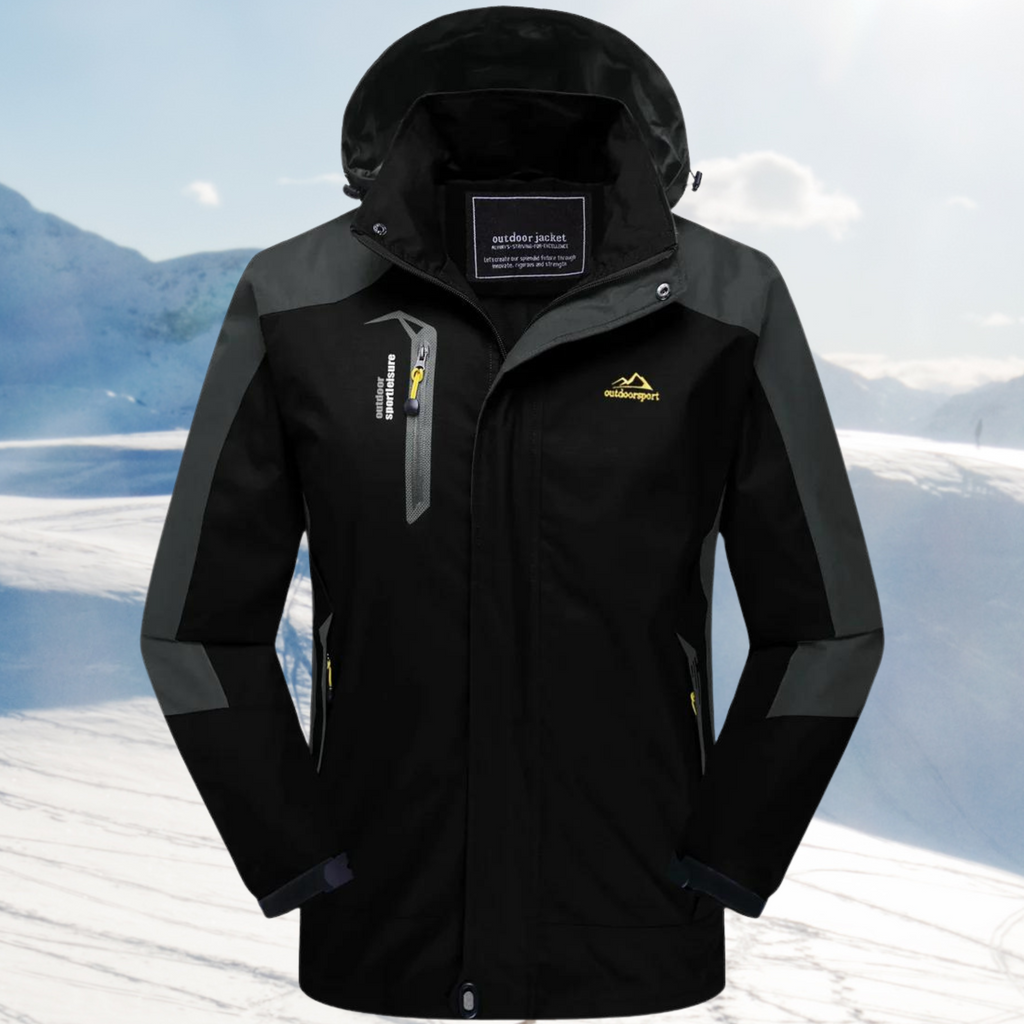 Black jacket with grey shoulder, chest and elbow panels.