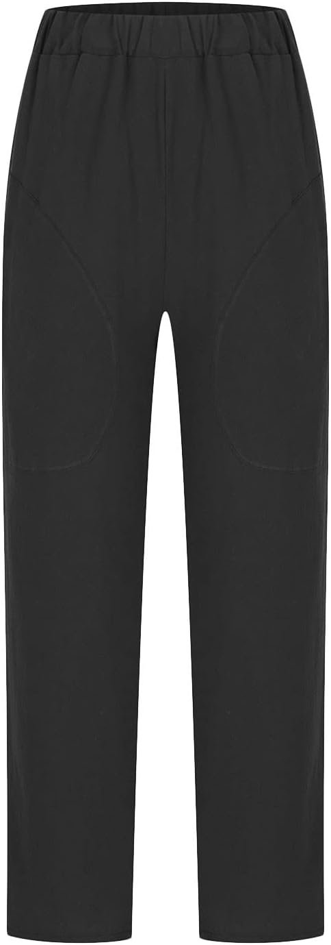 Rear view of plain black trousers.