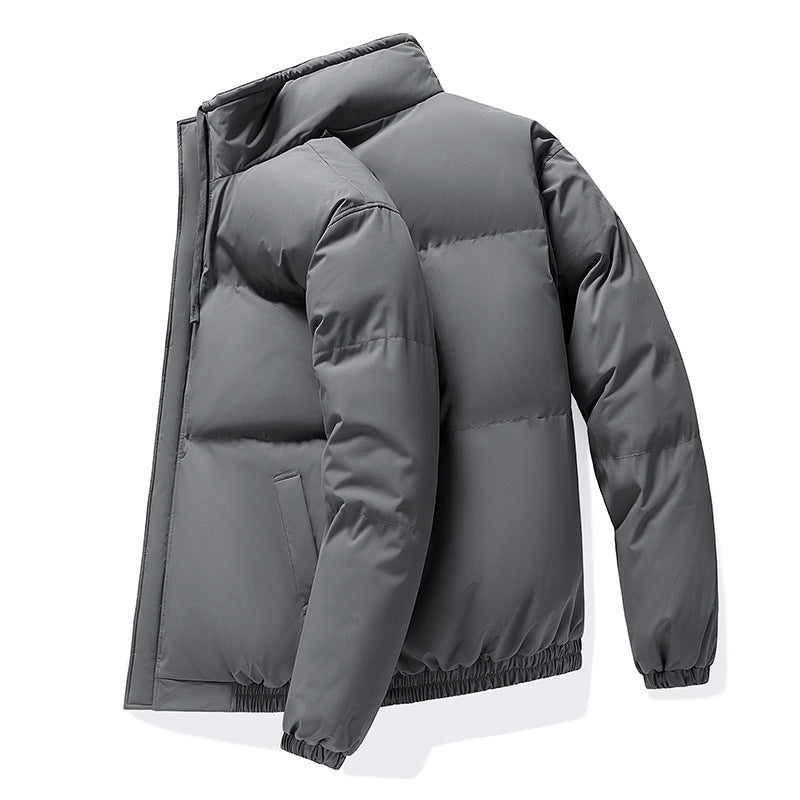 Men's Oversized Puffer Jacket with Stand Collar and Elastic Cuffs