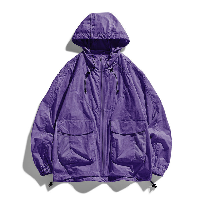 Lightweight Hooded Nylon Jacket with Flap Pockets, Oversized Fit