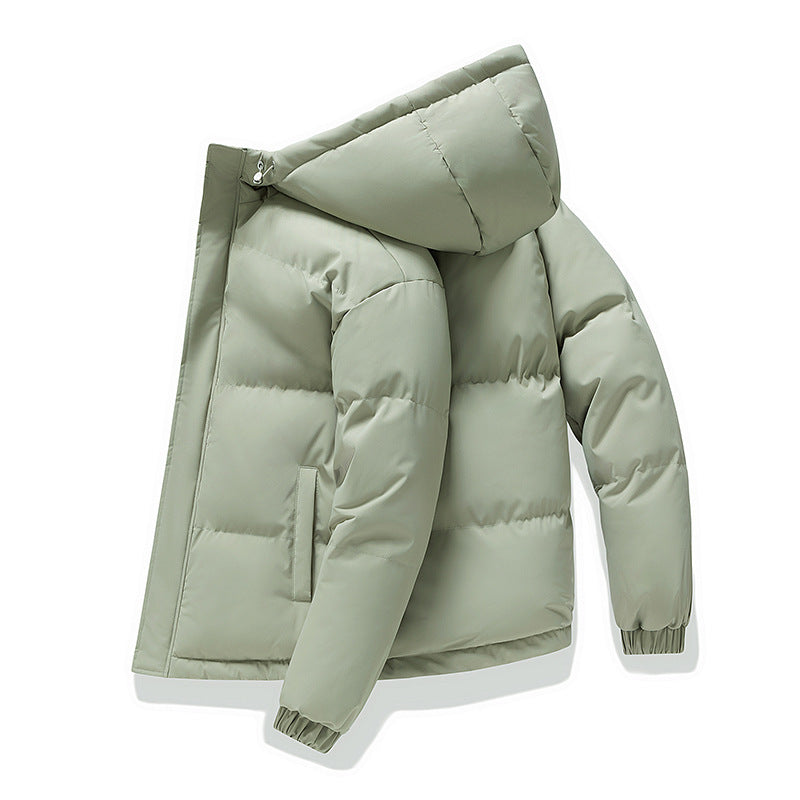 Men's Quilted Puffer Jacket with a Hood and Stand Collar