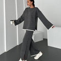 Oversized Knit Sweater and Wide Leg Pants Set, Jumper Co-Ord
