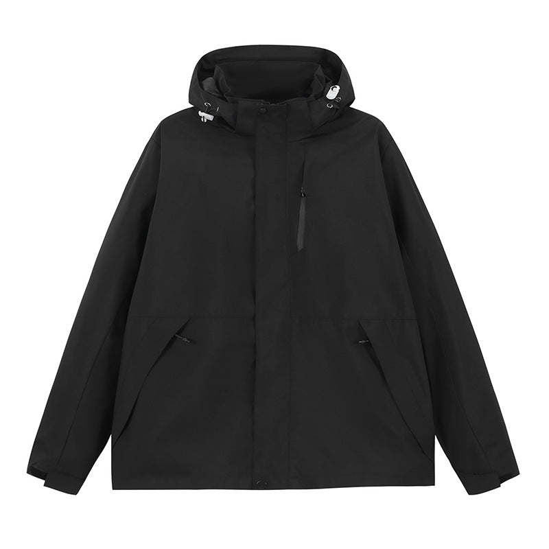 Hooded Windbreaker Jacket with Zip Pockets and a Detachable Hood