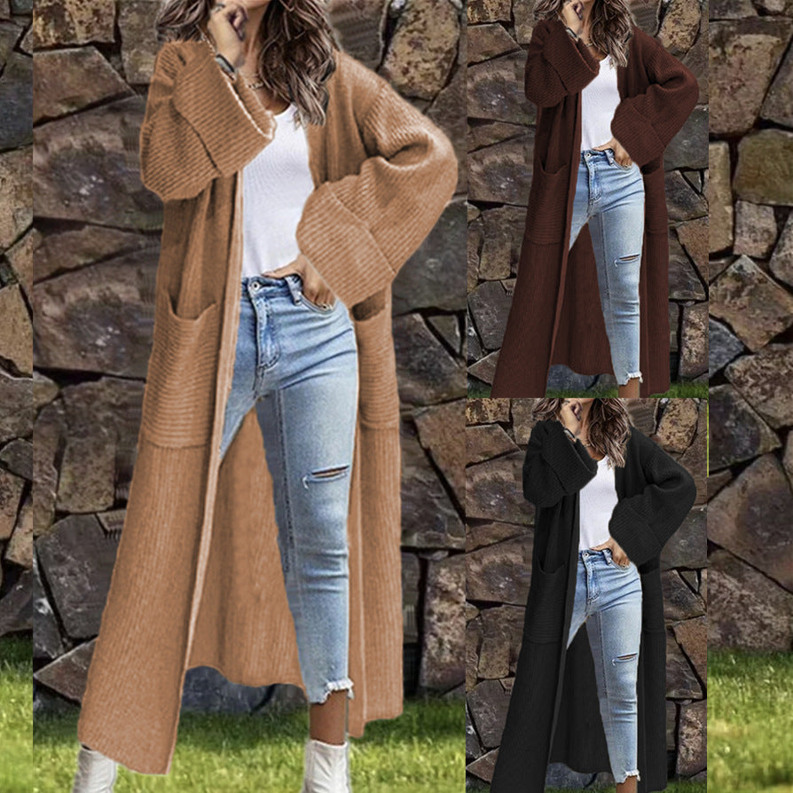 Maxi Knit Cardigan with Deep Patch Pockets and Turn-Up Cuffs