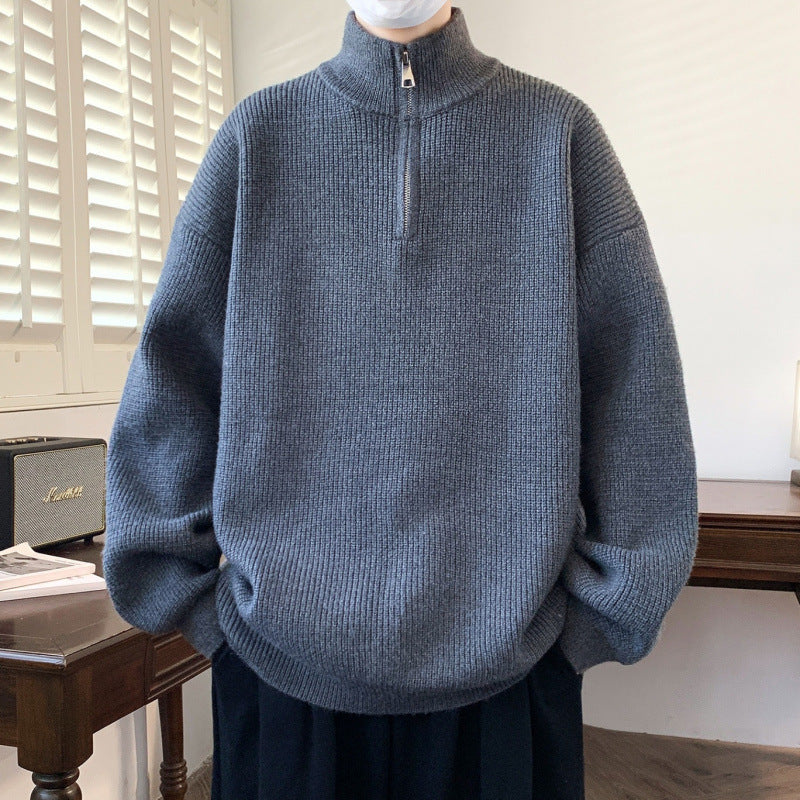 Half-Zip Sweater with Stand Collar, Oversized Rib Knit Jumper