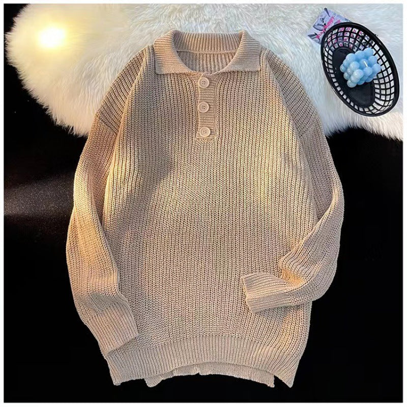 Polo Collar Knit Sweater with Button Placket, Women's Jumper