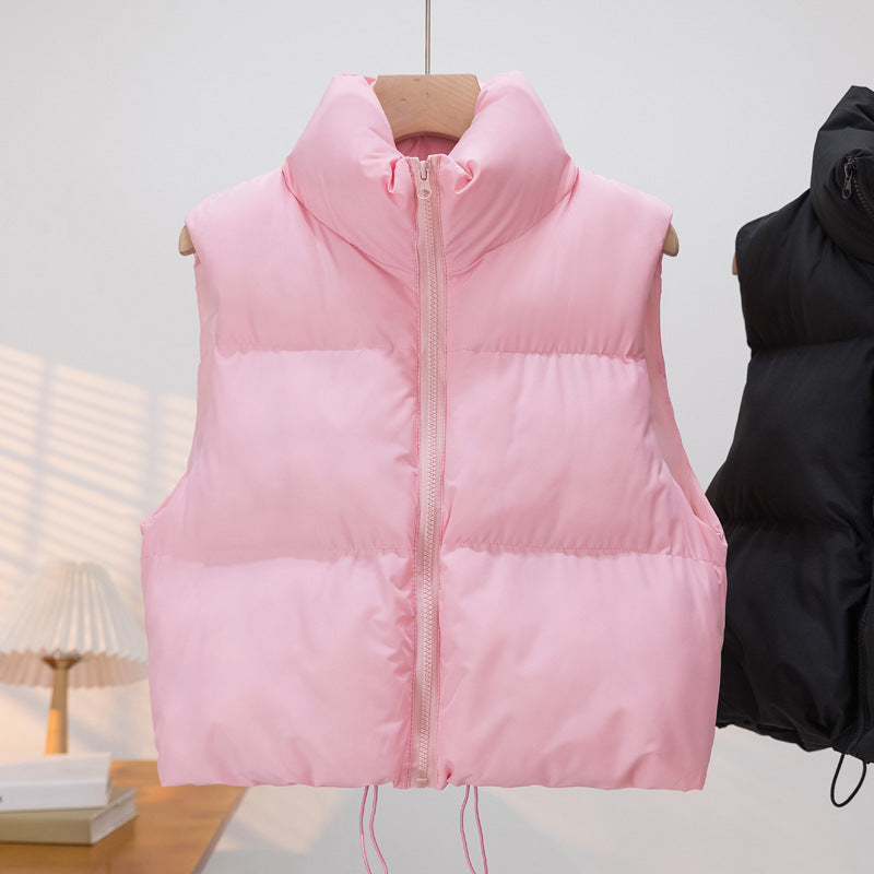 Cropped Puffer Vest with Stand Collar and Drawcord Hem, Women's Gilet