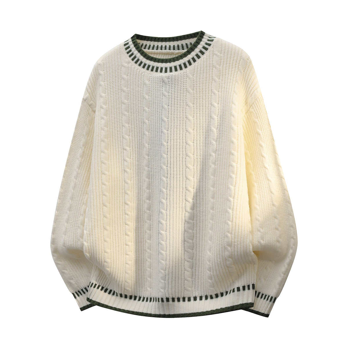 Oversized Cable Knit Sweater with Dash Stitch Trim, Women's Jumper