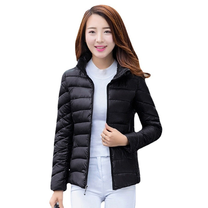 Lightweight Quilted Puffer Jacket with a Stand Collar and Slim Fit