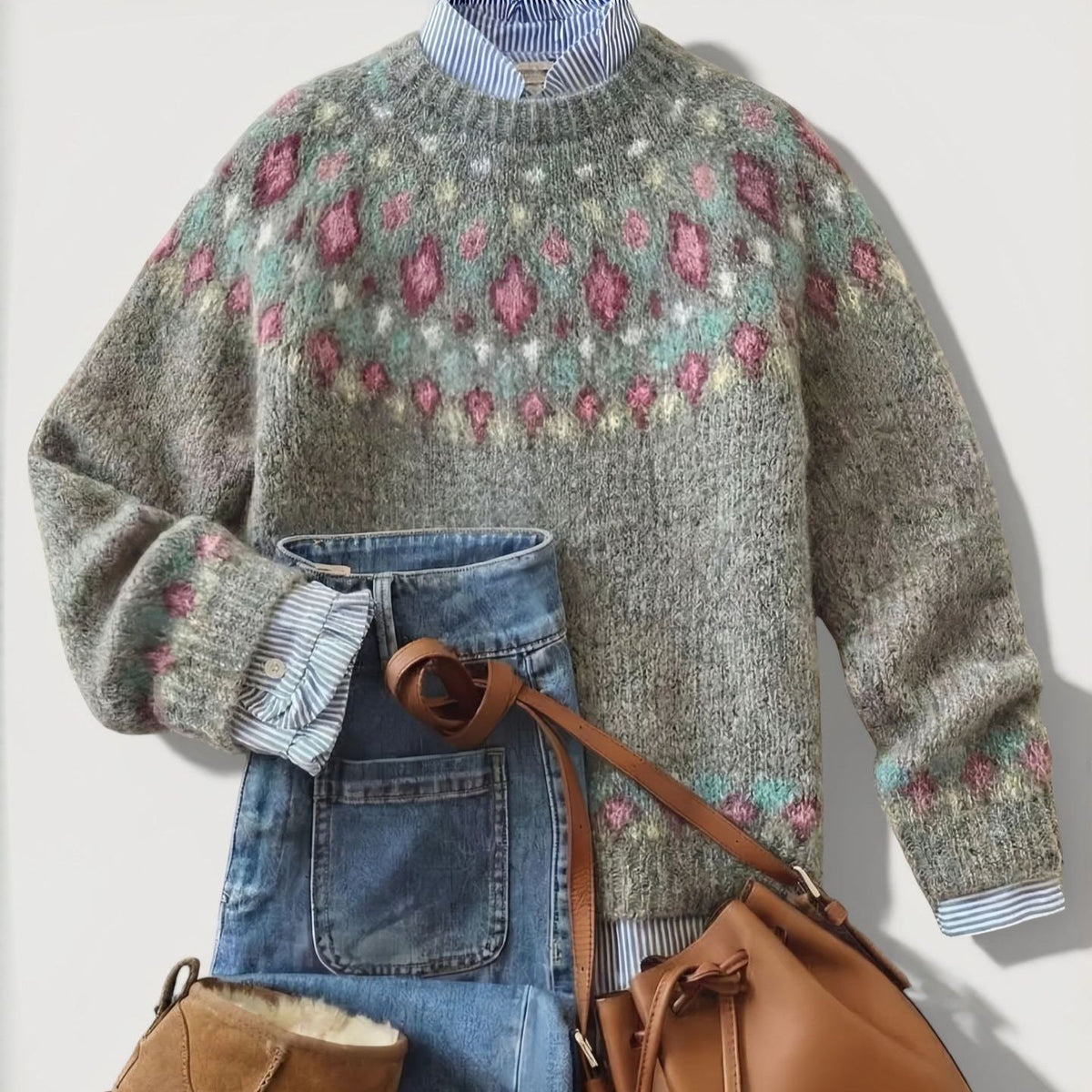 Fair Isle Knit Sweater with Patterned Yoke, Women's Jumper