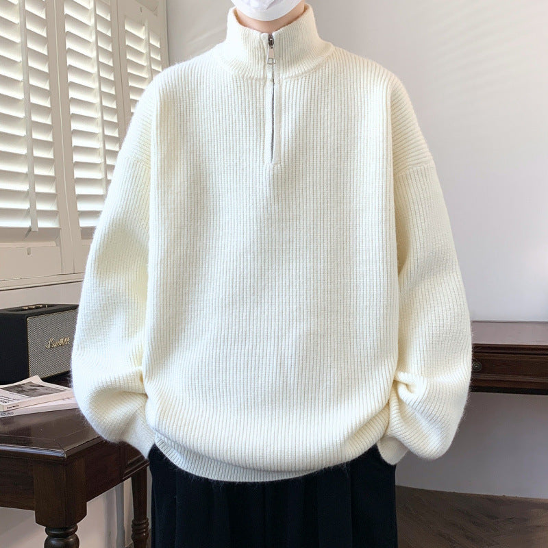 Half-Zip Sweater with Stand Collar, Oversized Rib Knit Jumper