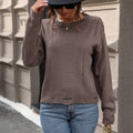 Distressed Knit Sweater with Frayed Hem, Relaxed Women's Jumper