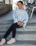 Braided Bow Knit Sweater with Tie Cuffs, Women's Jumper