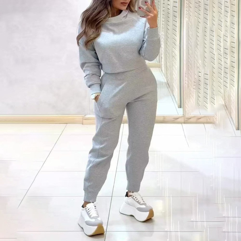 Cropped Sweatshirt and Jogger Pants Set, Women's Tracksuit