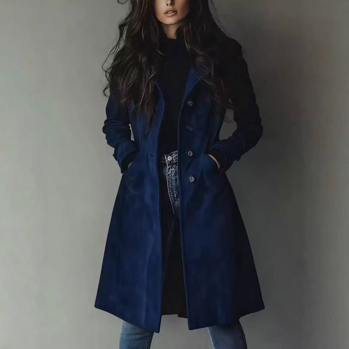 Suede-Effect Trench Coat for Women, Notch Lapel Single-Breasted