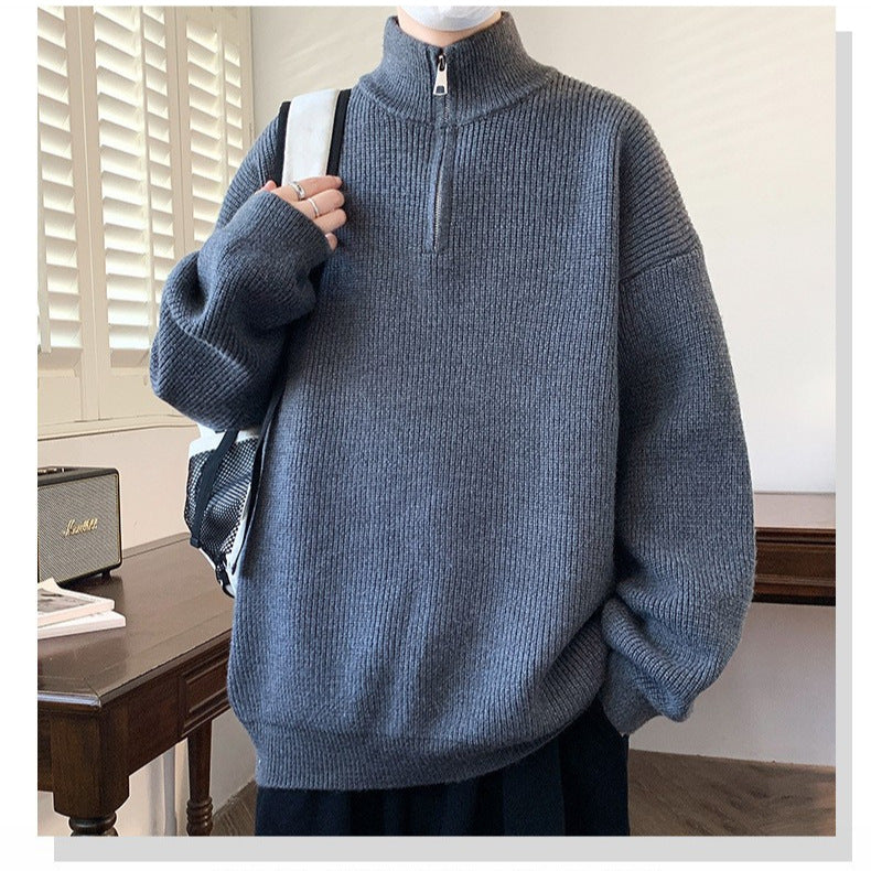 Half-Zip Sweater with Stand Collar, Oversized Rib Knit Jumper