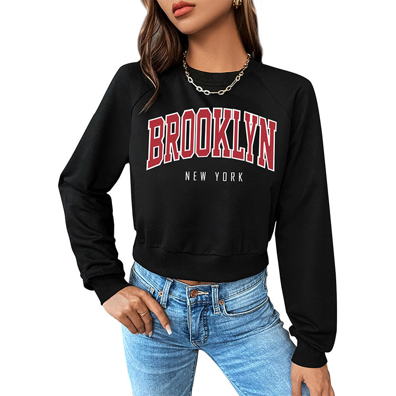 Cropped Brooklyn Graphic Sweatshirt with Raglan Sleeves, Women's Top