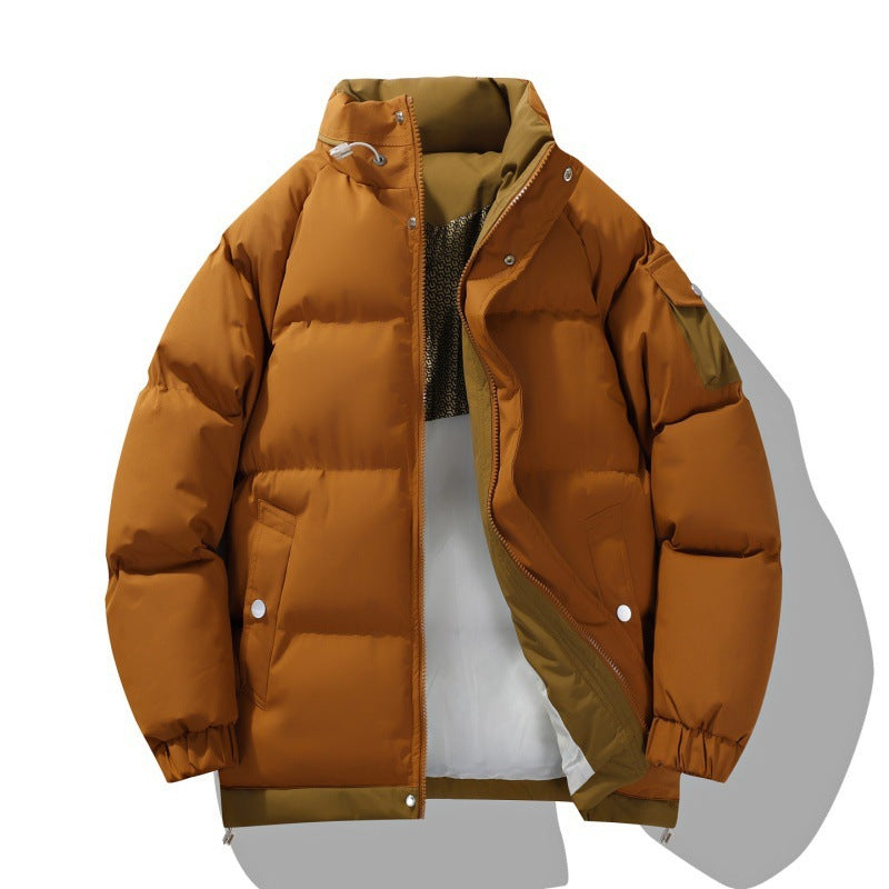 Men's Padded Puffer Jacket With a Stand Collar and Zip Front