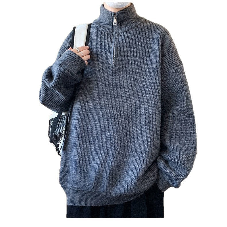 Half-Zip Sweater with Stand Collar, Oversized Rib Knit Jumper