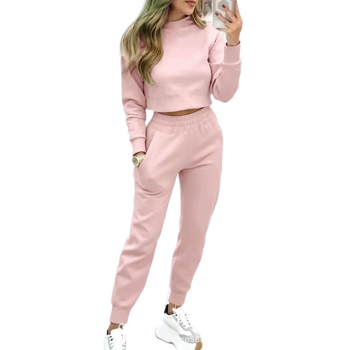 Cropped Sweatshirt and Jogger Pants Set, Women's Tracksuit
