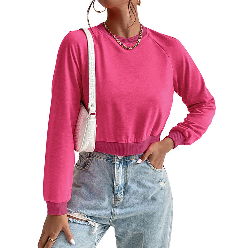 Cropped Raglan Sweatshirt with Crew Neck, Women's Long Sleeve Top