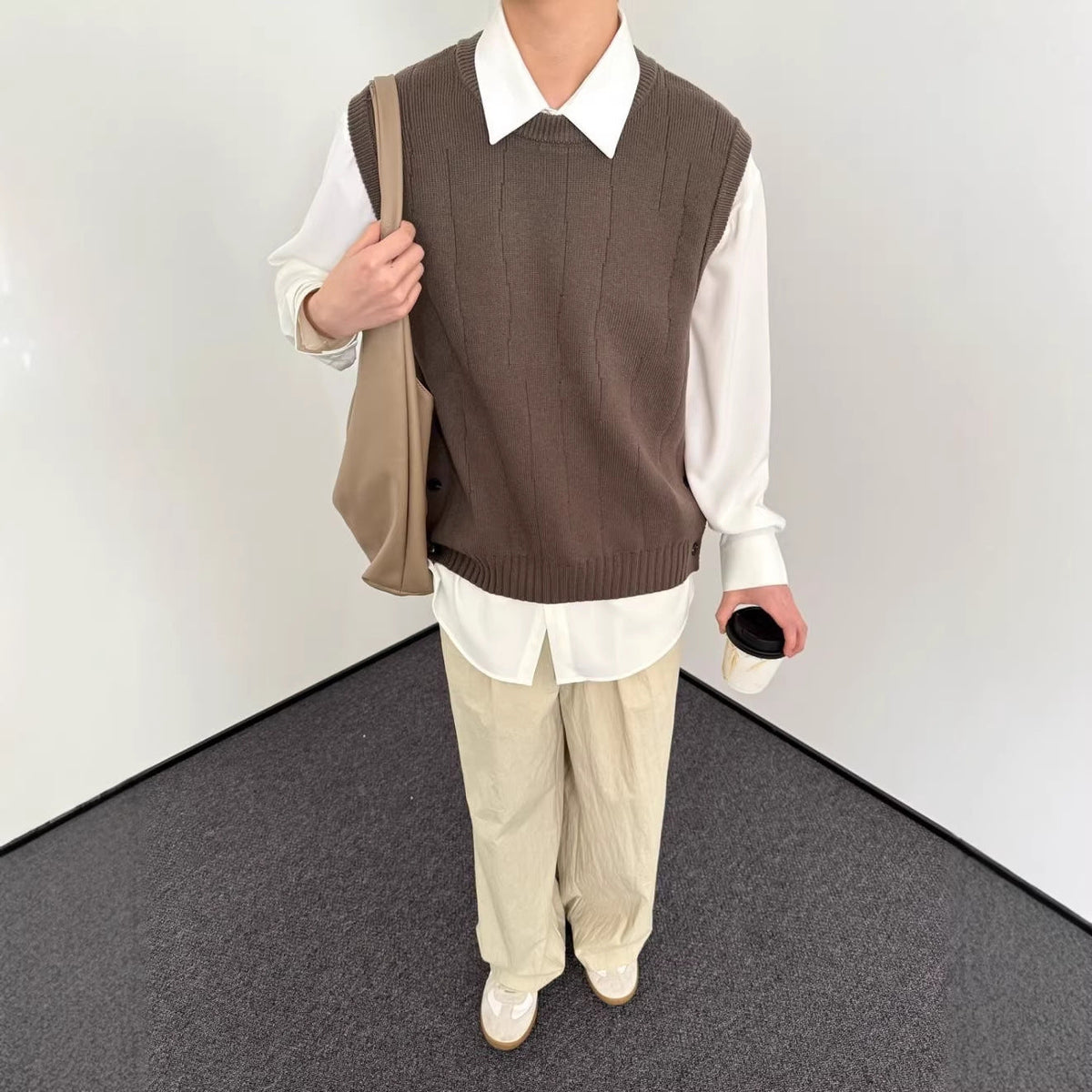 Men's Ribbed Sweater Vest with Side Buttons, Knitted Tank Top