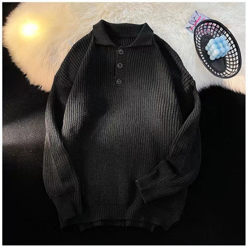 Polo Collar Knit Sweater with Button Placket, Women's Jumper