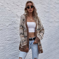 Khaki Lettering Knit Cardigan with V-Neck and Buttons, Relaxed Fit