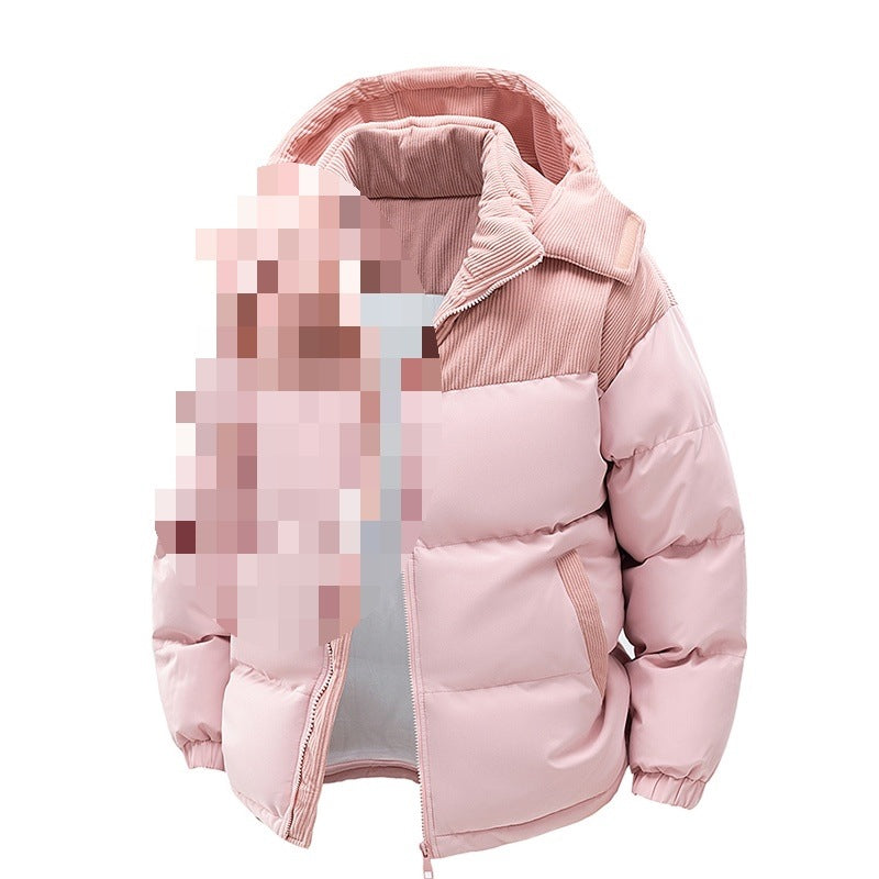 Padded Puffer Jacket With a Detachable Corduroy Hood and Yoke