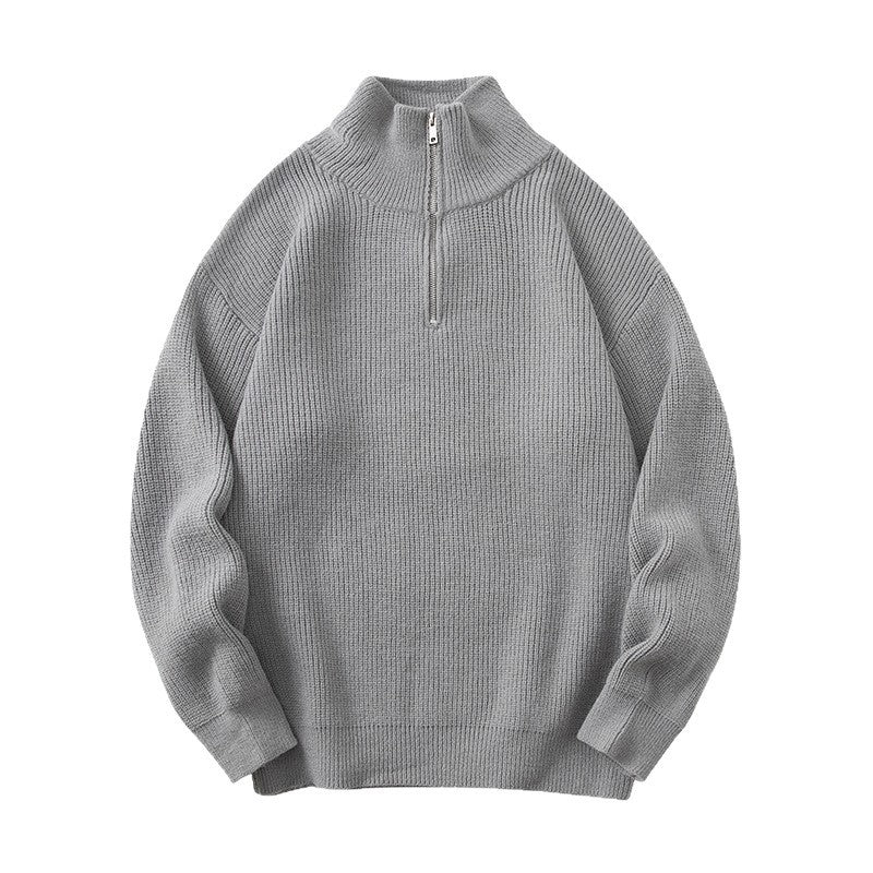 Quarter-Zip Ribbed Sweater with Mock Neck, Relaxed Jumper