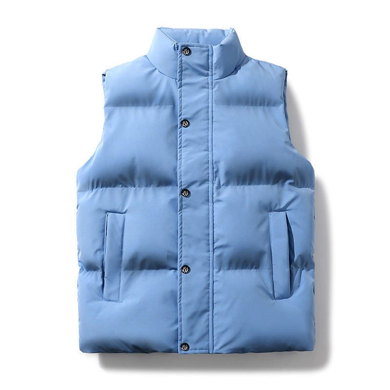Padded Puffer Vest with Stand Collar and Snap Front, Unisex Gilet