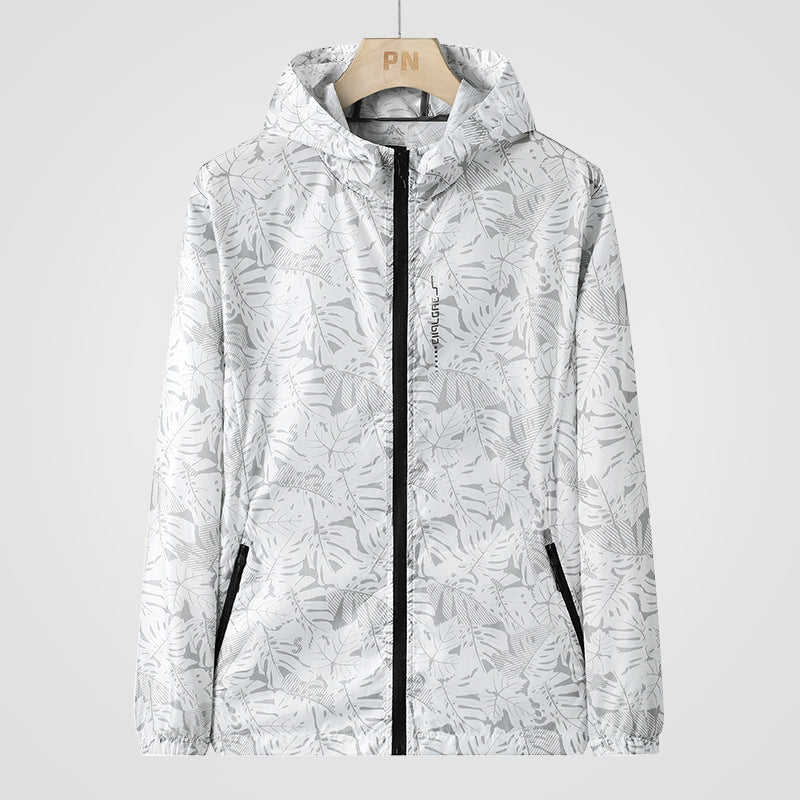 Lightweight Hooded Windbreaker With a Leaf Print, Unisex Cagoule
