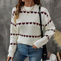 Heart Pattern Knit Sweater, Crew Neck Women's Jumper