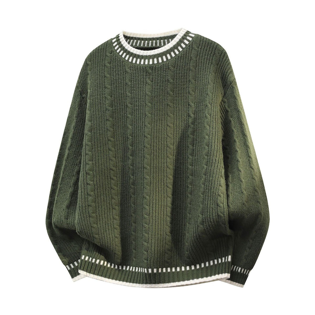 Oversized Cable Knit Sweater with Dash Stitch Trim, Women's Jumper