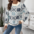Nordic Snowflake Jacquard Sweater with Crew Neck, Women's Jumper