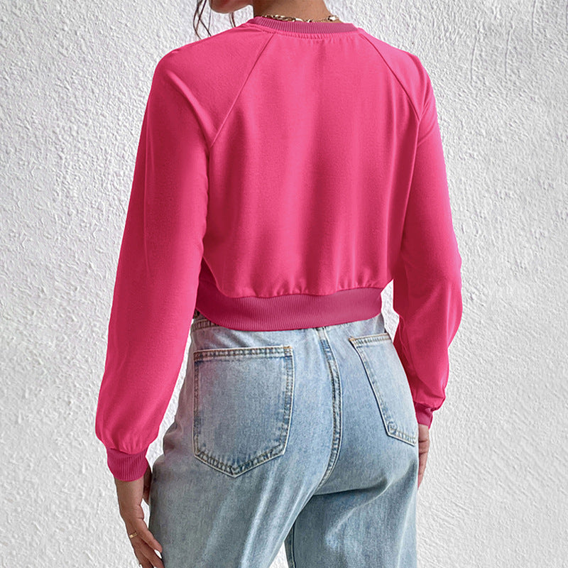 Cropped Raglan Sweatshirt with Crew Neck, Women's Long Sleeve Top