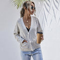 V-Neck Button Cardigan with Patch Pockets, Boxy Rib Knit