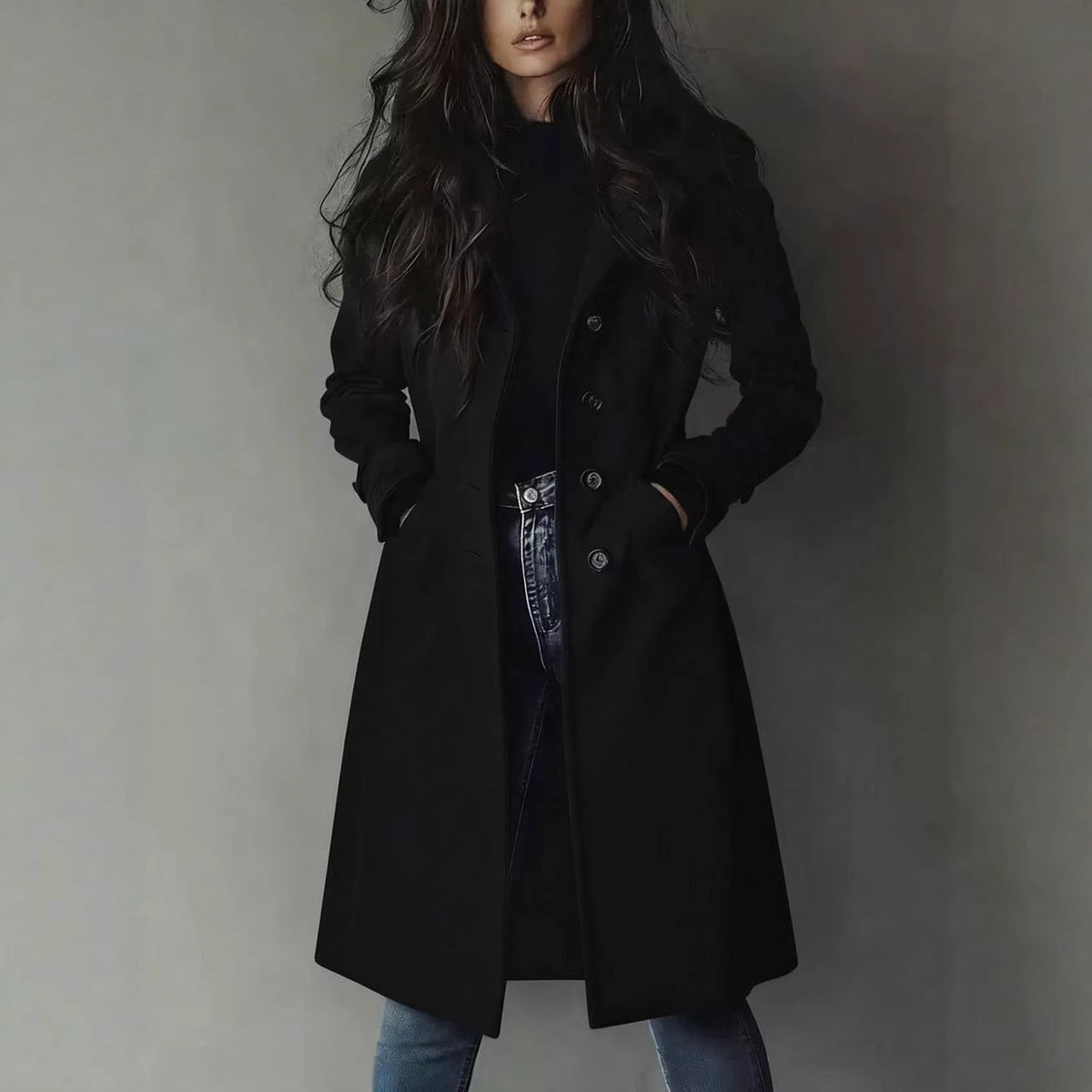 Suede-Effect Trench Coat for Women, Notch Lapel Single-Breasted